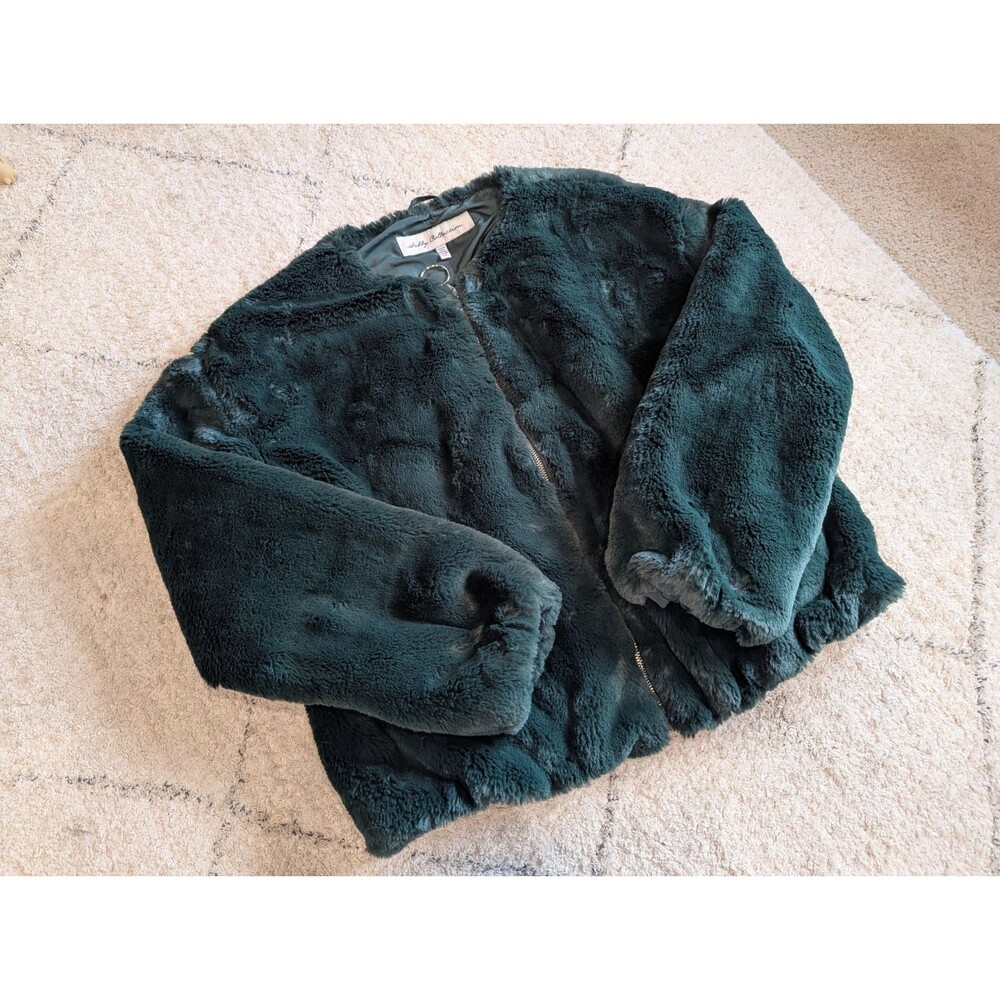 Sebby‎ Collection Womens Jacket Size L Faux Fur Green Cinched Mob Wife Luxury